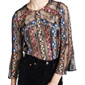 Alice and Olivia Larue Sheer Lace-Inset Top Small